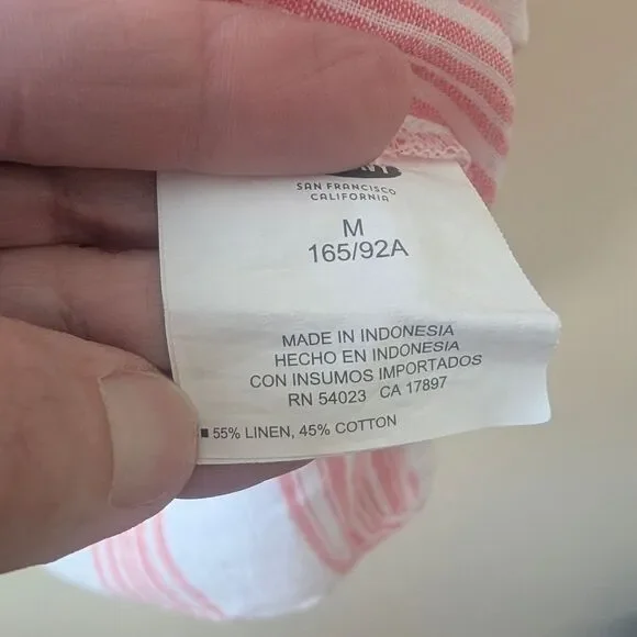 Old Navy Popover Tunic Linen Blend Red White Stripe Size Medium Nautical Coastal - Picture 6 of 6